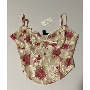Windsor Corset Top Womens Medium Pink Floral Lace NWT Sweetheart Crop Tank